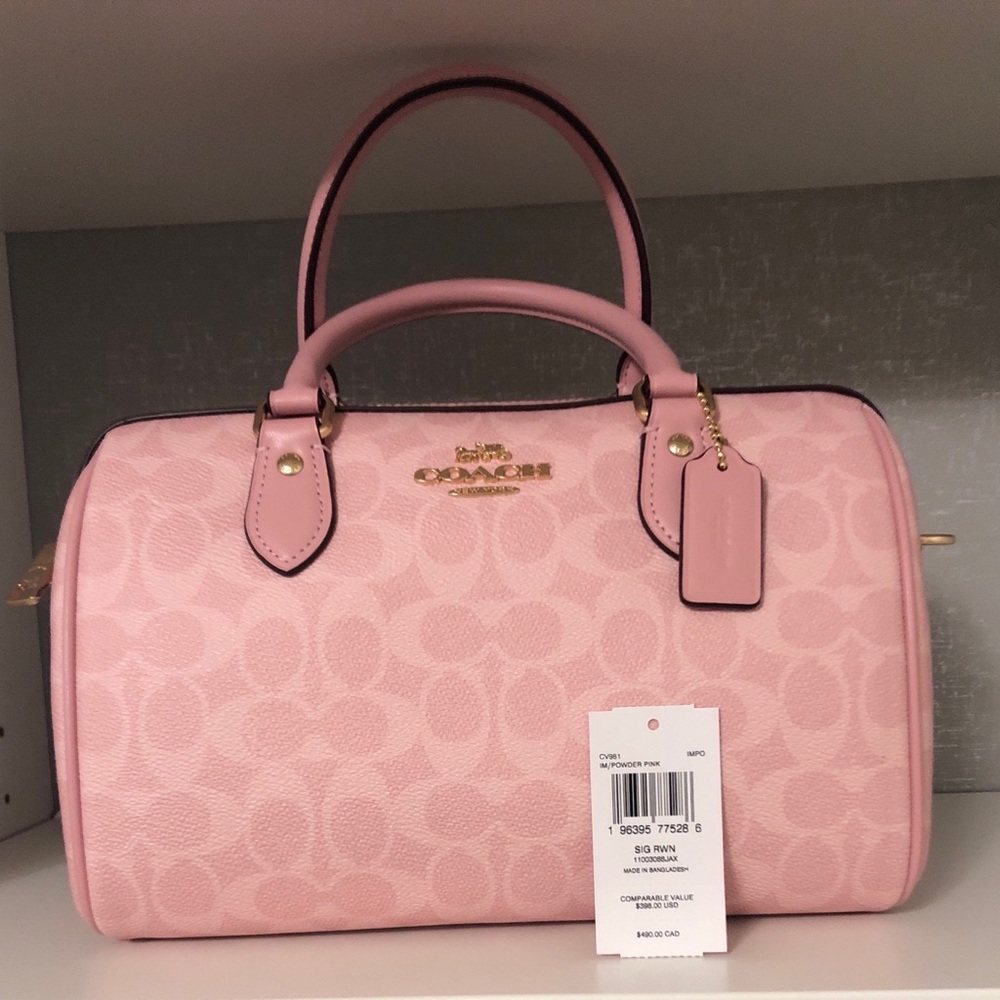 Coach Pink Signature Satchel with Glitter Cherry Charm - Picture 2 of 12